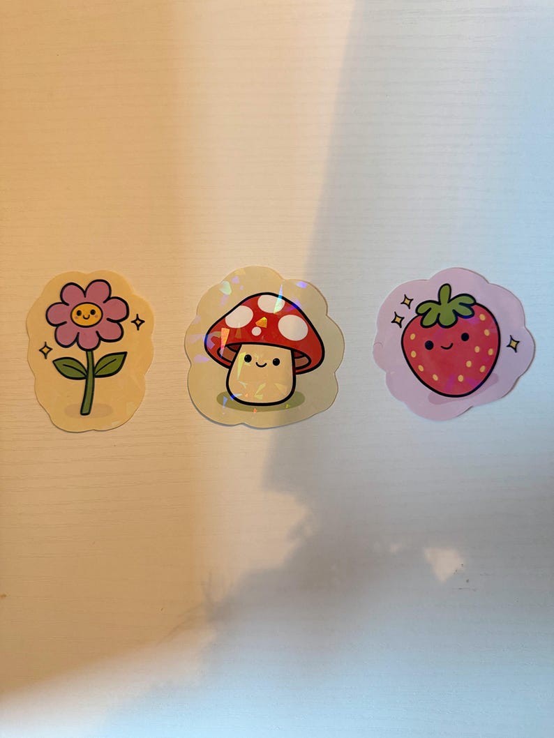 Cute Strawberry Vinyl Sticker | Kawaii Fruit Sticker | Holographic ...