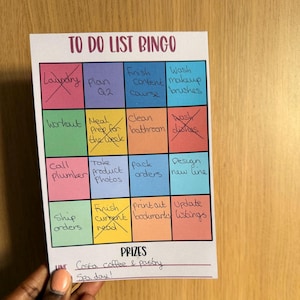 Notatnik z listą zadań do wykonania w bingo | Podkładka do gier produktywności A5 | Kolorowy rejestr zadań | Zabawny notatnik do planowania dnia