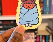 Cozy Self Care Sticker, Cute Black Girl Burrito Blanket Sticker, Rest & Recharge Vinyl Sticker, Holographic Comfort Sticker