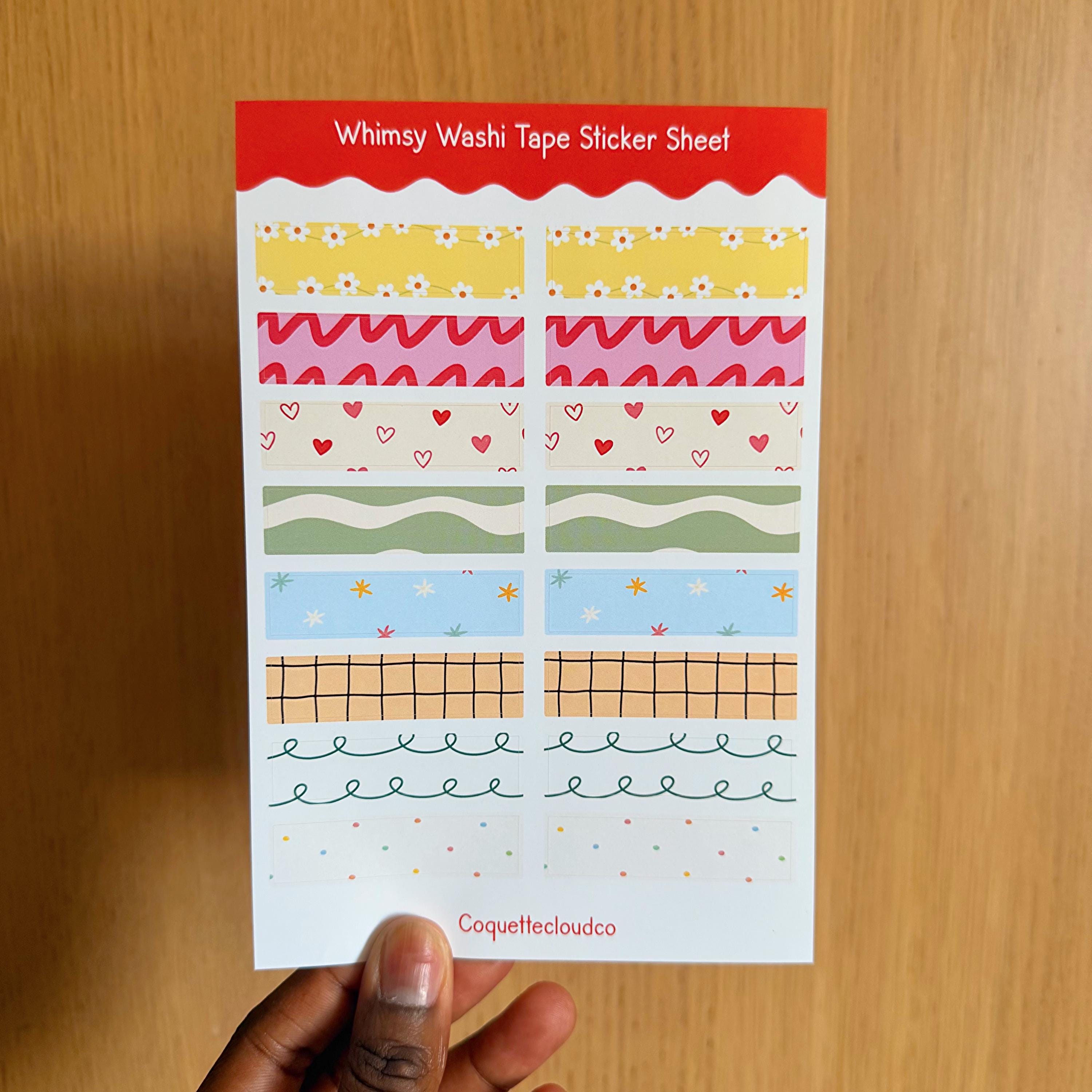 Washi Tape Sticker Sheet, Planner Stickers With Stripes Hearts Grid ...