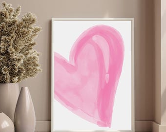 Minimal Pink Heart Print | Modern Nursery Wall Art | Watercolor Heart Poster | Instant Download