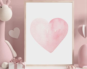 Pink Watercolor Heart Print | Minimal Nursery Art (Digital Download)