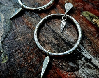 Oromo sterling silver African textured metal statement hoop earrings, boho gypsy handmade earrings