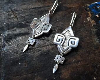 Hadza Brass and silver dangle boho statement drop earrings, moroccan tribal jewellery