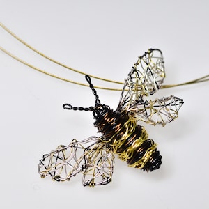 Wire Bee necklace, Sculpture art pendant, Unique Insect jewelry unusual gift for her image 1