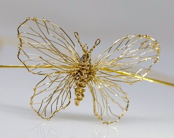 18k gold butterfly necklace Art, Wire sculpture jewelry, Statement gold necklace