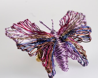 Purple butterfly brooch, Wire sculpture animal, Art brooch, Insect pin, Handmade gift for women, Modern butterfly jewelry colorful
