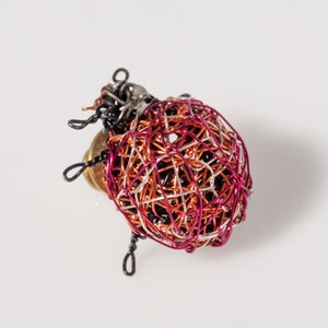 Cute Ladybug brooch, Wire sculpture jewelry, Ladybird brooch art Insect jewelry, Unusual gifts for her