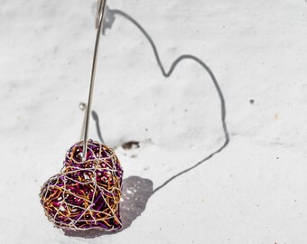 Red Heart earrings Mismatched Heart hoop earrings Heart jewelry Long Statement earrings Contemporary Wire sculpture art Unique gift for her