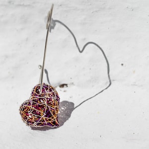 Red Heart earrings Mismatched Heart hoop earrings Heart jewelry Long Statement earrings Contemporary Wire sculpture art Unique gift for her image 1