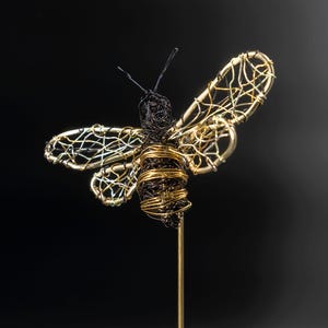 Small Wire Bee Sculpture · Patio Table Vertical Decor · Insect Art Line Drawing By Vassiliki