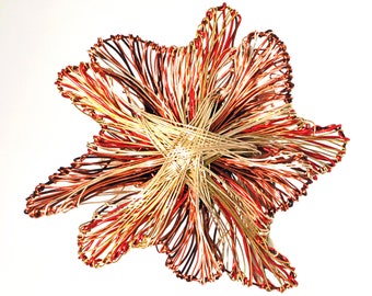 Orange flower brooch, Large brooch, Wire sculpture flower art jewelry, Modern abstract art brooch
