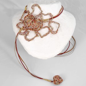 Statement Heart Necklace · Red Gold Multi Way Lariat Pendant · Wire Sculpture Wearable Art
