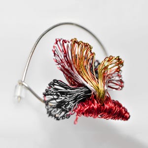 Red Butterfly Pin · Fine Wire Linework · Angle-Shift Tones