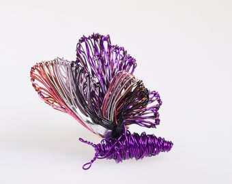 Purple butterfly brooch cute, Wire butterfly sculpture art jewelry, Tiny insect brooch, Unique gift for her