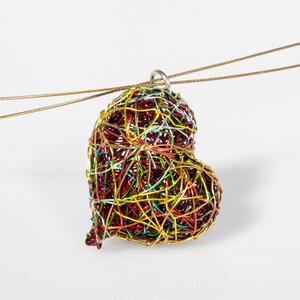 Burgundy Heart Necklace · Wire Art Contemporary Wearable Sculpture Pendant · Artist Made
