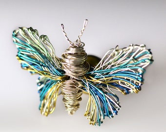 Butterfly Brooch Butterfly jewelry Insect jewelry Art brooch Cute brooch Light blue jewelry Wire wrapped jewelry Wire sculpture art jewelry