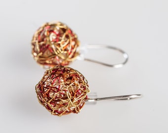 Minimal earrings Gold ball earrings art Dangle pendant, Wire sphere earrings, Hypoallergenic earrings modern Contemporary earrings geometric