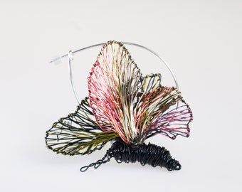 Black butterfly brooch, Art brooch Unusual brooch Insect brooch, Wearable art jewelry, Pink black Wire Sculptural jewelry modern, Bug brooch