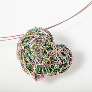 Pink Wire Heart Pendant · Abstract Linework Detail · Contemporary Art Necklace
