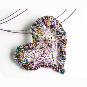 Purple Wire Heart Pendant · Modern Convertible Sculptural Design Necklace · Artist Made