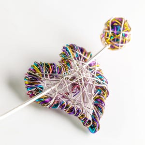Purple Heart Pin · Converible Sculptural Line Wire Art Brooch Necklace · Artist Design