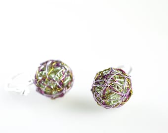 Lime green modern jewelry, Wire ball earrings, Small drop earrings art, Sphere drop earrings