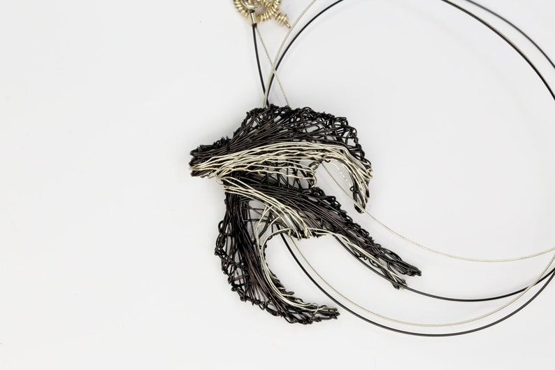 Sparrow necklace Sparrow jewelry Wire sculpture art necklace Unique necklaces for women Wire art jewelry Sparrow Pendant Bird necklace art image 1