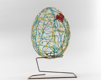 Egg sculpture art modern, Handmade wire art Easter eggs and beyond, Heart love eggs, Personalized gifts for him and her, Unique home decor