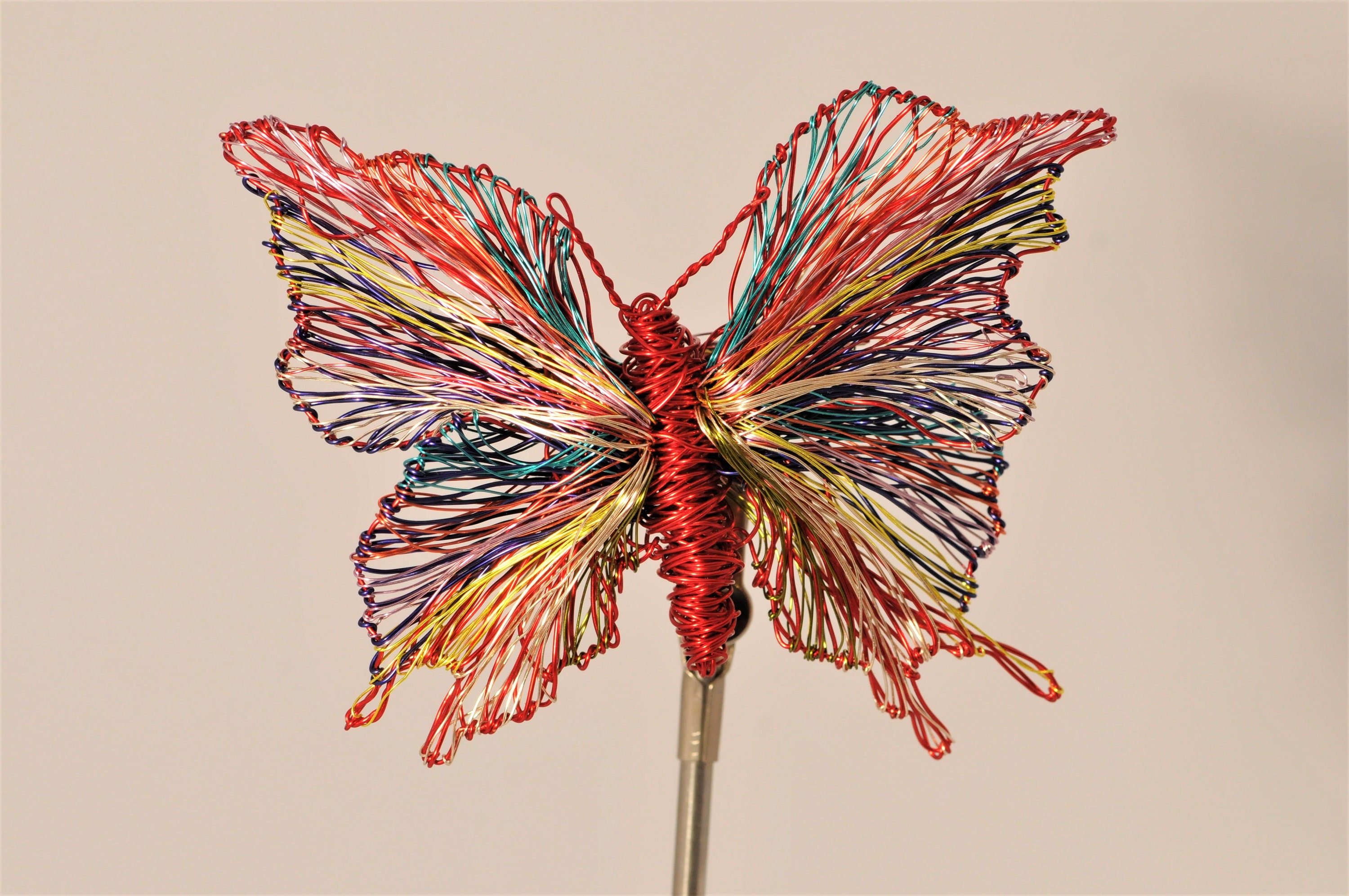 Wire butterfly sculpture Art pin Red butterfly brooch Huge | Etsy