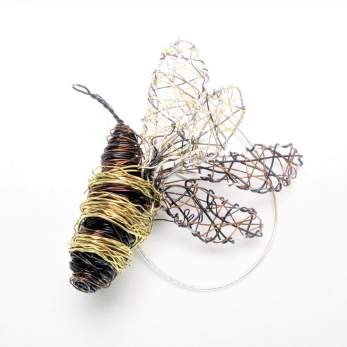 Large bee brooch, store Honey bee jewelry wire sculpture art, Insect bugs brooch, Contemporary brooch unique