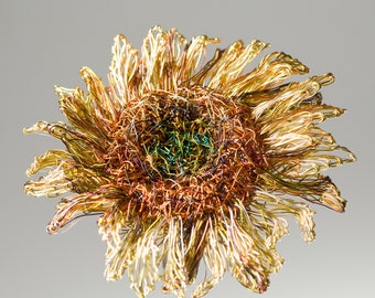 Sunflower jewelry art pin, sculpture wire