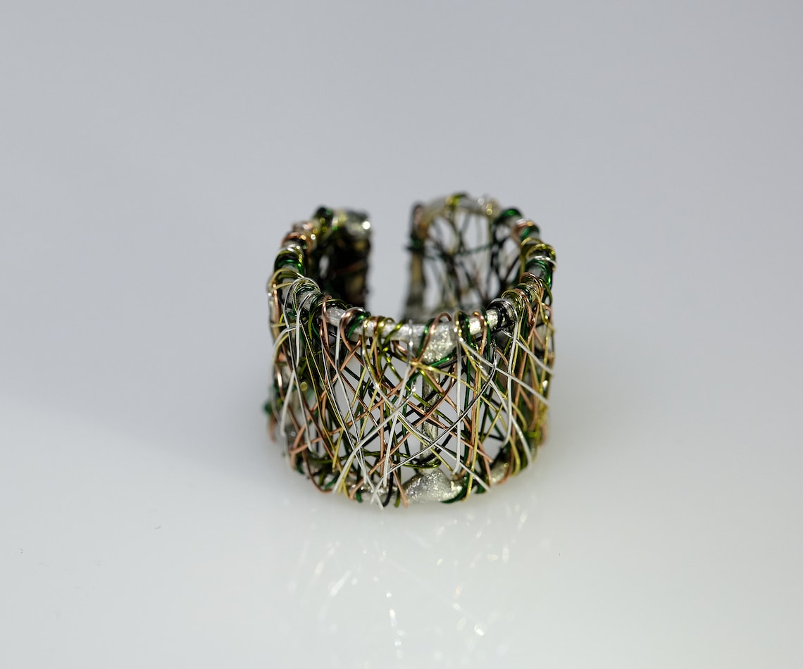 Silver contemporary ring Silver green ring