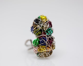 Abstract flower ring silver, Wire Flower sculpture art ring, Unusual rings adjustable, Contemporary ring rainbow