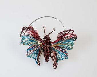 Brown Turquoise Butterfly Brooch pin Butterfly pin Butterfly jewelry Unusual brooch Wire jewelry Insect jewelry Insect art Insect brooch