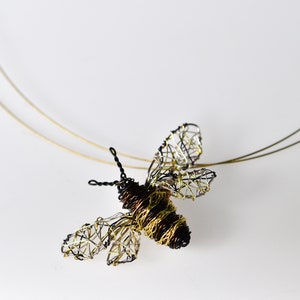Wire Bee necklace, Sculpture art pendant, Unique Insect jewelry unusual gift for her image 2