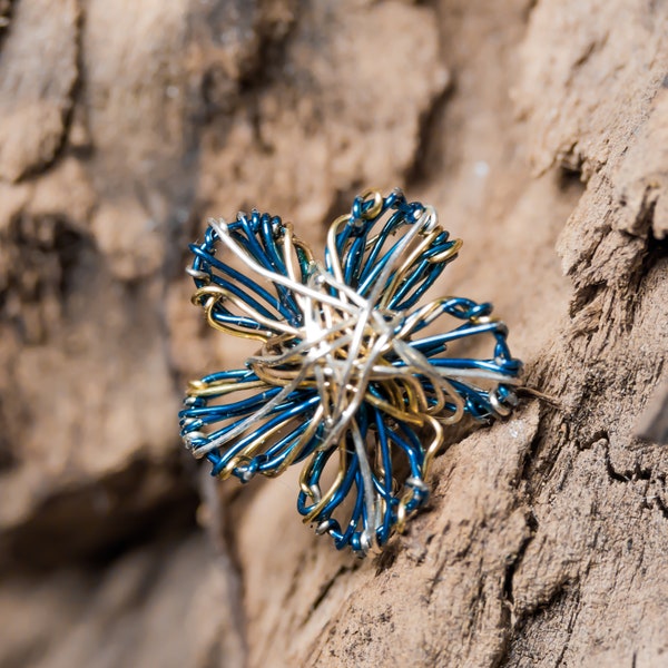 Flower earrings studs Blue earrings Tiny sculpture art Modern hippie Cute Silver wire earrings Nature inspired gift women Garden jewelry