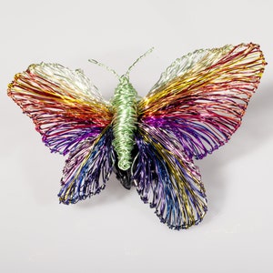 Regenbogen Schmetterling Anstecknadel, Drahtskulptur Schmetterling Brosche Kunst bunt, Große Insekt Brosche Fehler