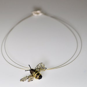 Wire Bee necklace, Sculpture art pendant, Unique Insect jewelry unusual gift for her image 3