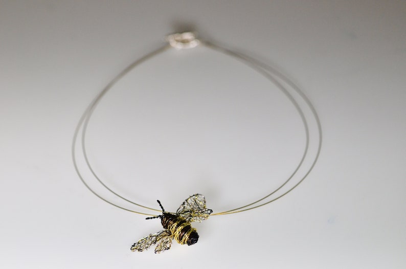 Wire Bee necklace, Sculpture art pendant, Unique Insect jewelry unusual gift for her image 3