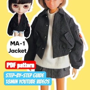 Doll MA-1 Bomber Jacket Sewing Pattern | 1/6 Scale | Momoko, Blythe,Obitsu 22, Licca (PDF Pattern)