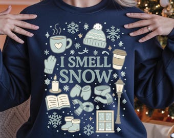 I Smell Snow PNG SVG, Winter Coffee Quote Gilmore Girls Shirt Design, Cozy Retro Snow Sublimation, Digital Winter Aesthetic Clipart Download