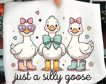 Just a Silly Goose PNG SVG | Cute Goose Clipart with Bows & Boots | Funny Coquette Animal Sublimation Design