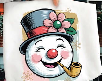 Vintage Snowman PNG SVG | Retro Christmas Snowman Face Clipart | Pipe Hat Holiday Sublimation Design | Winter Retro Art