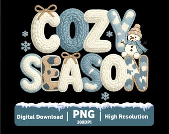 Cozy Season PNG | Winter Sublimation Design with Faux Yarn and Snowman | Leopard Cozy Christmas Clipart