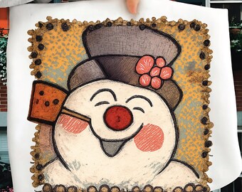 Primitive Folk Art Snowman PNG | Vintage Grunge Winter Sublimation | Rustic Christmas Snowman Clipart Download