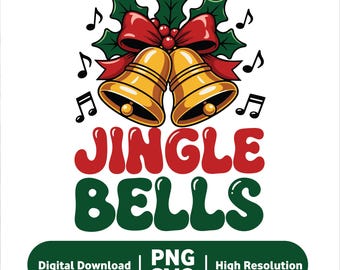 Christmas Jingle Bells Png Svg Sublimation Design, Merry Christmas Png, Christmas Bells Svg, Christmas Ribbon Design Png Svg File Download