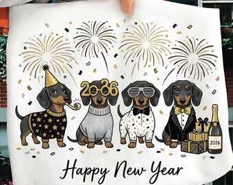 Dachshund New Year PNG 2026, Cute Dog Happy New Year Digital Download, Funny Party Wiener Dog Clipart, NYE Printable Sublimation