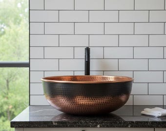Copper Bathroom Sink | Black Vessel Sink with Reddish Brown | Handmade Vanity Sink | Rustic Bathroom Decor