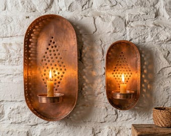 Set of 2 Handmade Moroccan copper Wall Sconce | Modern Candle Holder